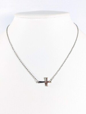 #ad Chisel Stainless Steel Silver Tone Sideways Cross Pendant Necklace 16 inches $20.99