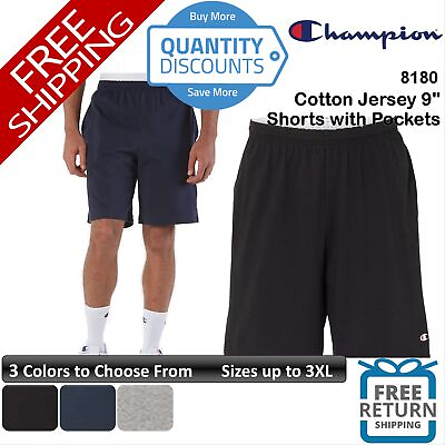#ad Champion Men Cotton Jersey 9quot; inseam Shorts with Pockets Up To 3XL 8180 $18.19