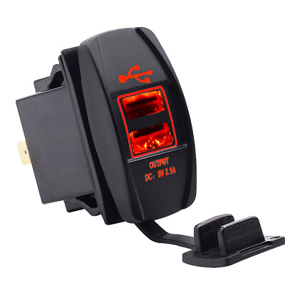 #ad Universal Dual USB Power Charger Red LED Light Car 5V 3.1A Rocker Switch Panel $10.99