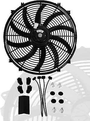 #ad 16″ Universal Slim Fan 3000FCM Push Pull Electric Radiator Cooling 12V Mount Kit $52.99