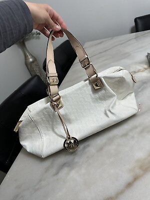 #ad MICHAEL KORS Large Embossed Patent Satchel Bag GRAYSON Handbag Monogram WHITE $99.00