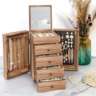 #ad Jewelry Box Wood for Women 5 Layer Large Organizer Box with Mirror amp; 4 Drawers $39.89
