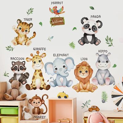 #ad Large Safari Animals Educational Wall Decals Jungle Animals Wall Stickers Lion P $10.18