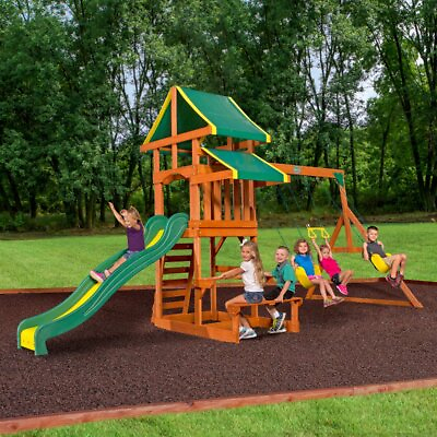 #ad Wooden Swing Set Backyard Tucson Cedar Wood Fort Kids Outdoor Slide Playground $869.98
