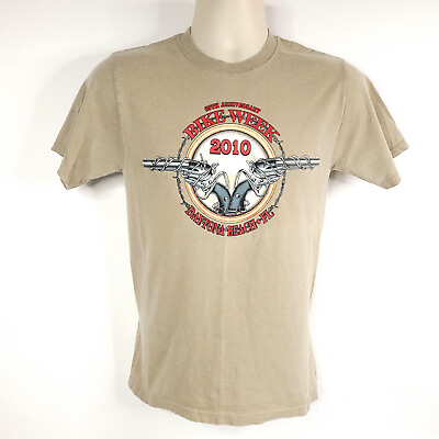 #ad Daytona Beach Mens T Shirt S Tan Short Sleeve Crew Neck Gun Motorcycle Bike Week $15.99