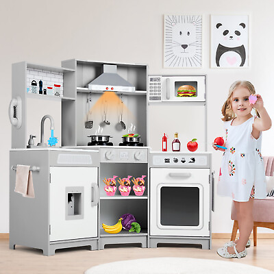 #ad New Large Kids Cooking Pretend Play Kitchen Set Wooden Corner Playset Toys Gifts $105.99