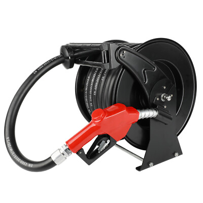 #ad Retractable Fuel Hose Reel 1quot; x 50#x27; with Fueling Nozzle Heavy Duty Steel 300 PSI $309.99