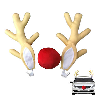 #ad Christmas Car Reindeer Costume Tan Antler Decorating Kit with Red Nose Truck SUV $13.77