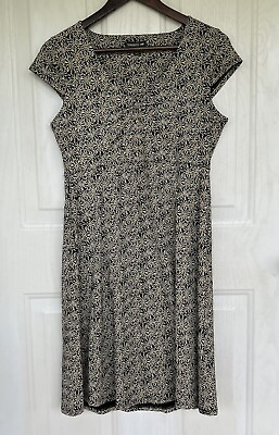 #ad Toad amp; Co. Womens Medium Black Floral Pattern Rosemarie Cap Sleeve V Neck Dress $34.99