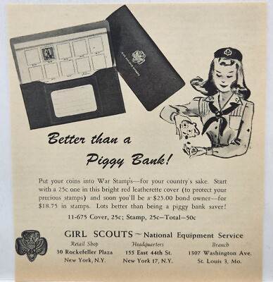 #ad 1944 Girl Scouts War Stamps Leatherette Cover Vtg Print Ad Man Cave Art 40#x27;s NY $10.88