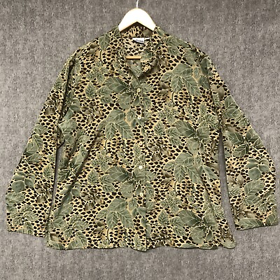 #ad Anna Shirt Womens XL Green Blouse Top Long Sleeve Ladies Leopard $12.99