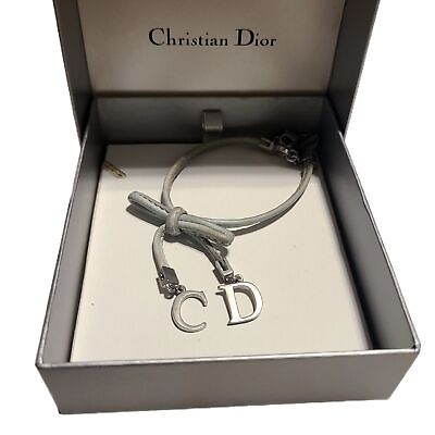 #ad Christian Dior Dolly Turquoise Leather Silver CD Monogram Charm Bracelet w Box $149.87
