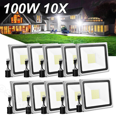 #ad 10X 100W LED Flood Light Cool White Outdoor Spotlight Garden Yard Lamp W US Plug $102.99
