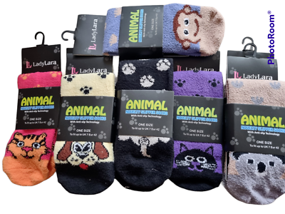 #ad animal novelty slipper socks one size uk 7 anti slip ladylara GBP 5.91
