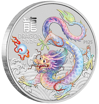 #ad 2024 Lunar Year of the Dragon 1oz WHITE Silver $1 Coin BRISBANE SHOW COIN ANDA $96.79