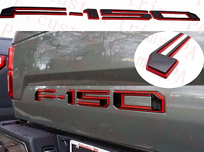 #ad Black w Red Outline Tailgate Inserts Letters Emblem Fit For F150 2018 2020 $32.88