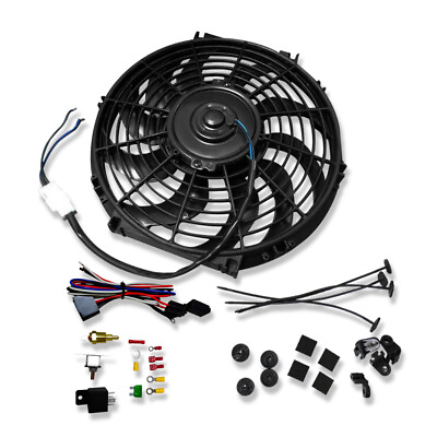 #ad 12quot; Electric Curved Blade Reversible Cooling Fan 12V 80W 1400CFM w Thermostat $69.68