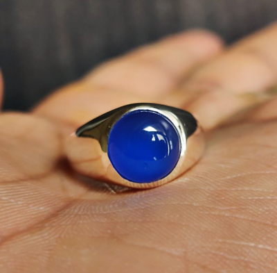 #ad Blue Chalcedony Ring Men Women Signet Gemstone Jewelry 925 Sterling Silver Ring $45.70