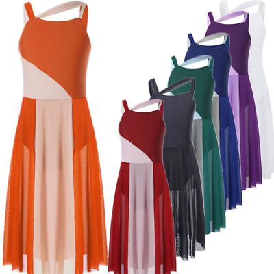 #ad Kids Girls Lyrical Modern Dance Dress Costume Sleeveless Mesh Leotard Dancewear AU $21.99
