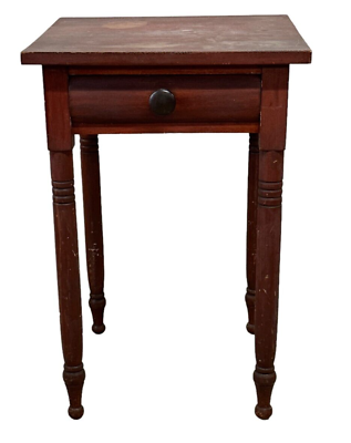 #ad diminutive Sheraton 1 drawer night stand work table Pennsylvania 1830 red wash $325.00