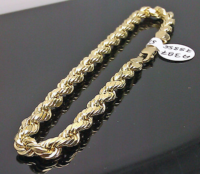 #ad Real 10K Yellow Gold Rope Bracelet 5mm 8quot; Inch Mens Ladies Women $369.01