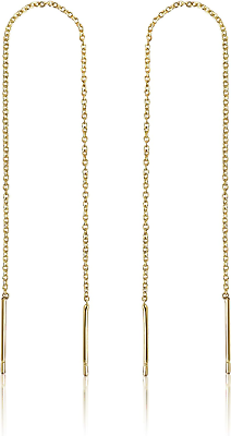 #ad 14k Gold Chain Earrings for Women Gold Threader Earrings for Women Double $22.62