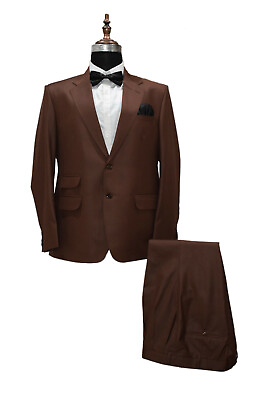 #ad Man Brown Suit Designer Wedding Casual Dinner Suit CoatPants $158.84