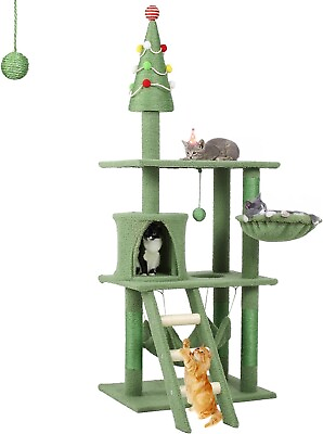 #ad 61#x27;#x27;Christmas Cat Tree Multi Level Tower Sisal Covered Scratching Post Pet Condo $179.99