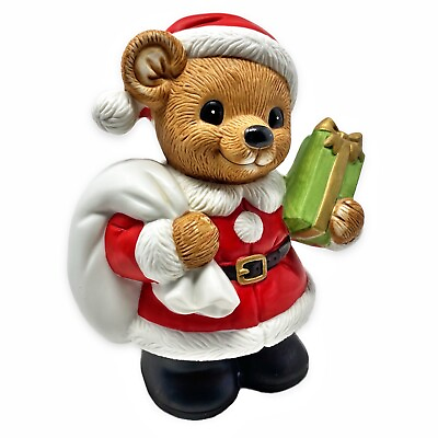 #ad Vintage Homco Ceramic Teddy Bear Santa Coin Bank Christmas Decoration Figurine $21.99