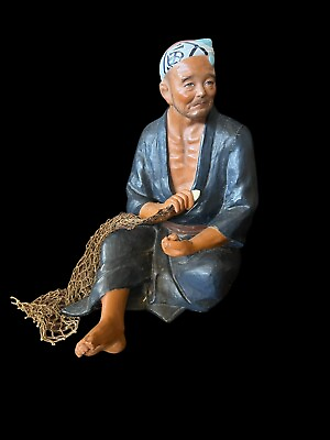 #ad Japanese Hakata Urasaki Fisherman with Net Doll Figure Figurine $65.00