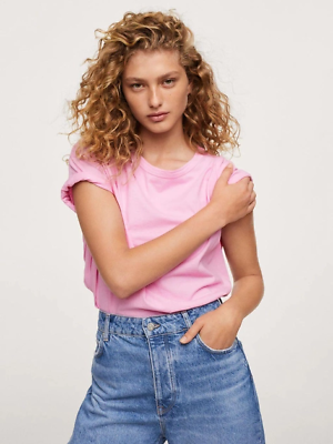 #ad MANGO Women’s 100% Cotton Pale Light Pink Oversized Tee Shirt Size M New w Tags $11.99