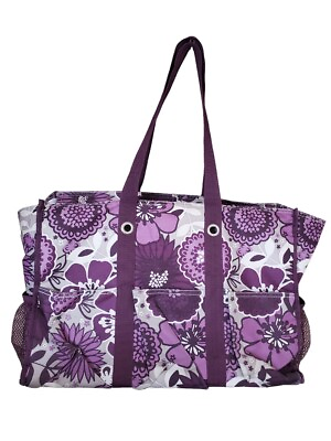 #ad Thirty One Super Organizing Zip Top Utility Tote Bag Purple amp; White $4.99