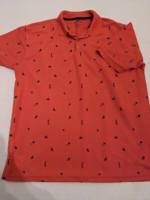 #ad Red Rhino Men#x27;s Strawberry Red Geometric Short Sleeve Polo Size L $9.95