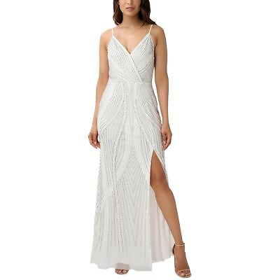 #ad Adrianna Papell Womens White Strappy Long Formal Evening Dress Gown 12 BHFO 7550 $123.99