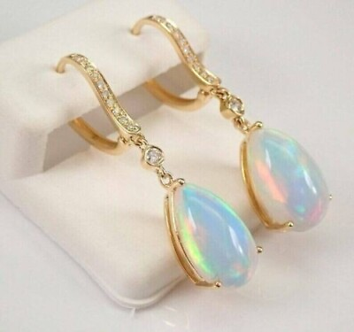 #ad 3.Ct Cut Pear Lab Created Opal Drop Dangle Women Earrings 14k Yellow Gold Plated $127.50