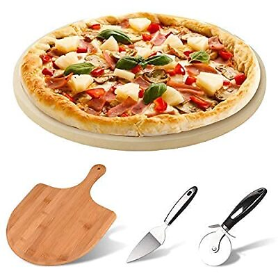 #ad New AUGOSTA Round Pizza Stone for Oven or Grill Free Pizza Peel Paddle Pizza Cut $40.47