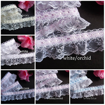 #ad Soft Ruffled Lace with Ribbon 11 2 inch wide select color price per yard $2.29