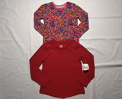 #ad Girls Shirts 4T 5T Red Pink Long Sleeve Shirts Cheetah 2 Kids Tops Mixed Brands $9.00