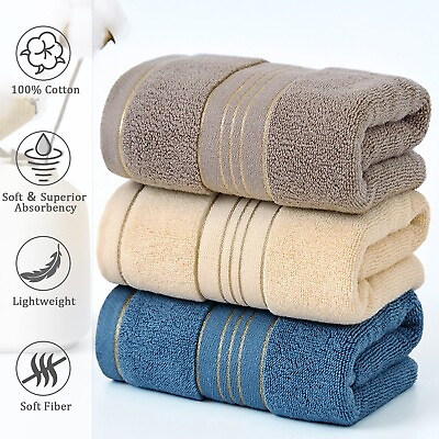 #ad 100% Cotton Premium Soft Towel 3PCS Soft Gold Luxury Absorbent Face Cloth Bath $14.95