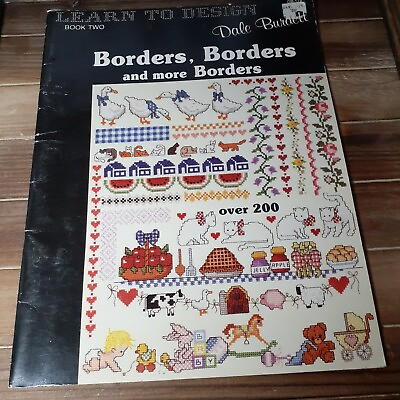 #ad Cross Stitch Book of Borders by Dale Burdett Cats Kitchen Baby Geese Boats Heart $29.38