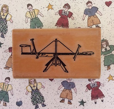 #ad Vintage Seesaw Toy Wood Mount Rubber Stamp Teeter Totter Playground School Scene $7.75
