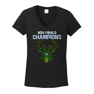#ad Women#x27;s Milwaukee Bucks t shirt NBA champions ladies championship bling v neck $29.99