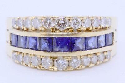 #ad 14K Solid Yellow Gold Princess Sapphire amp; Diamond Cocktail Dome Ring Size 6.5 $617.40