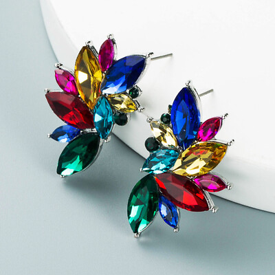 #ad Earrings Flower Diamond Vintage Geometric Rhinestone Stud Personalized $6.74