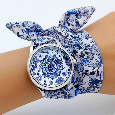 #ad Watch Ladies Flower Cloth Wristwatch Fashion Women Dress Sweet Girls Bracelet $15.97