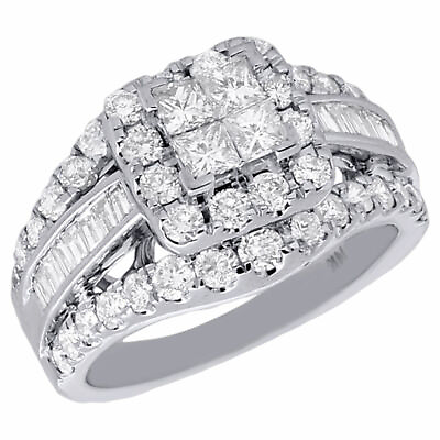 #ad 14K White Gold Ladies Princess amp; Round Cut Diamond Wedding Engagement Ring 3 Ct. $3775.00