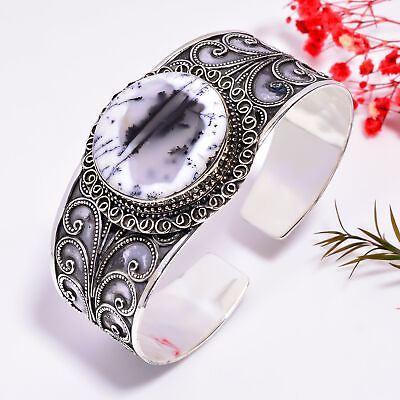 #ad Dendrite Opal Gemstone Vintage Handmade Jewelry.925 Silver Cuff Adjus.GSR 7885 $22.24