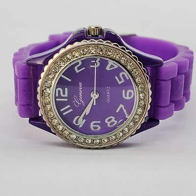 #ad Easy Read Women#x27;s Watch 32MM Purple Case Dial Plastic Band#x27;s New Battery $11.88