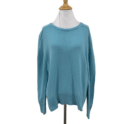 #ad Treasure amp; Bond Crew Neck Knit Sweater Womens M Medium Blue Ribbed Trim Pullover $16.95