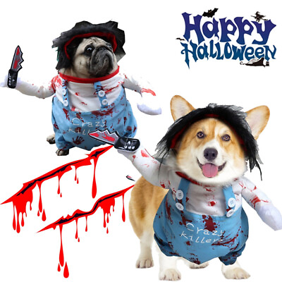 #ad Pet Dog Costume Halloween Bloody Doll Cosplay Jumpsuit Fancy Dress Up Outfit Set $13.44